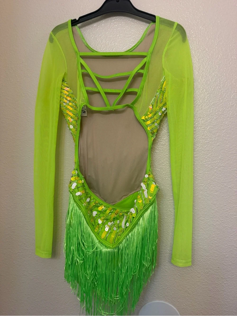 WEISSMAN Dance Costume flapper fringe Broadway jazz Von Dutch 17921 neon SA